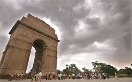 The overcast sky in Central Delhi on Friday.