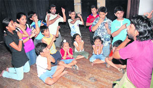 Children take part in a theatre workshop at Lala Lajpat Rai Bhawan, Sector 15, Chandigarh, on Saturday.