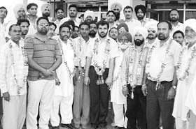 Former MC chief N.K. Sharma during a campaign in Zirakpur on Saturday.