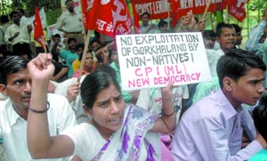 Activists of the CPI (ML)  New Democracy protest for separate Gorkha land at Jantar Mantar in New Delhi 