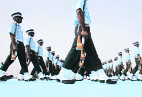 Cadets from all branches of the Indian Air Force Academy march during the Combined Graduation Parade at the IAF Academy at Dundigal in Hyderabad