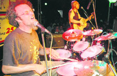 Olivman and Vince, French artistes, perform on World Music Day at the Sukhna Lake on Sunday.
