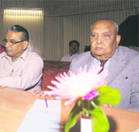 Outgoing Governor S.K. Sinha during his farewell function at the Jammu Club on Sunday.