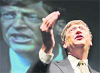 Microsoft chairman Bill Gates answers a question during a press conference in Tokyo