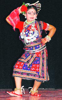 An artiste performs a traditional dance during the 53rd all-India dance and drama competition organised by the All-India Artistes Association, Shimla and Mumbai, at Kalibari Hall in the state capital on Monday.