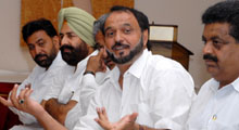 Bathinda MLA Harminder Singh Jassi addressing media persons in Bathinda on Tuesday.