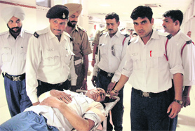 Constable, who was hit by a motorcyclist in Chandigarh on Tuesday. 