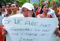 Activists of the Gorkha Mukti Morcha protest for a separate Gorkhaland at Jantar Mantar in New Delhi