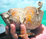 A gold chalice is displayed on Tuesday after it was located by shipwreck salvors searching for the wreckage of Spanish galleon Santa Margarita about 30 miles west of Key West, Florida.