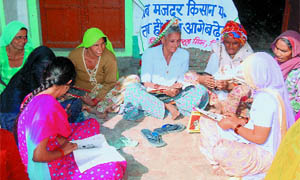 A class in progress in a Sirsa village where the district administration is promoting adult literacy.