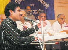 Vinod Sehgal performs at a function organised by the Haryana Sanskrit Akademy.