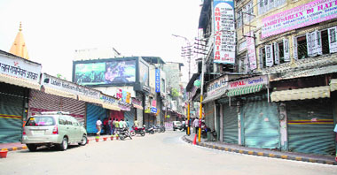 A market wears a deserted look in Jammu on Thursday.