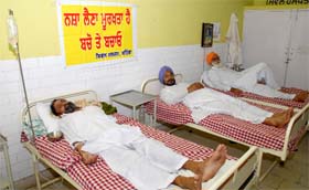 Some of the addicts undergoing treatment at the de-addiction centre in Bathinda