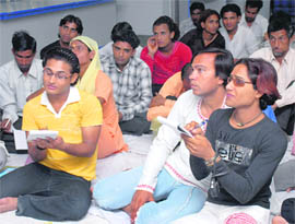 Peer educators attend a workshop on HIV/AIDS prevention, organised by the Haryana AIDS Control Society and Technical Support Unit in Panchkula on Friday.