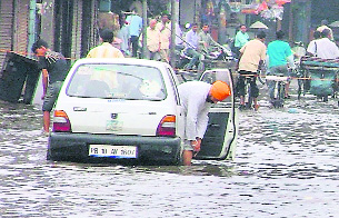 A car that broke down at Mata Rani chowk in Ludhiana on Friday. 