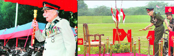 Sam at a function; and right:Sam arrives to review a parade of the 61st Cavalry in Delhi Cantt in 2004.