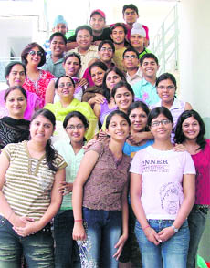 Teachers and students of BCM School, who have returned from their US trip, in Ludhiana on Saturday.