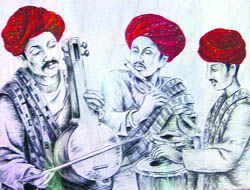 One of the charcoal sketches by Rampal Sahota on display at Sutlej Club in Ludhiana on Saturday.