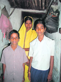 Koma Mohanty with her two children  Girijanandini (13) and Niranjan (12).