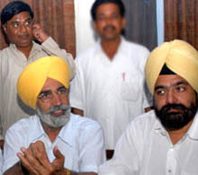 Chief parliamentary secretary J.S. Nakai (right) and district SAD chief Sikendar Singh Maluka addressing the media in Bathinda on Sunday. 