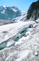 Water flows from a melting glacier in the Swiss Alps in Arolla, near Sion on Sunday. Glaciers and mountain snow are melting earlier this year than usual, meaning the water has already gone when millions of people need it during the summer when rainfall is lower.