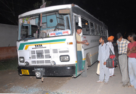 The J&K state bus that was damaged on Monday night.
