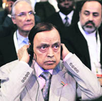 Oil and natural gas minister Murli Deora prepares for the start of the inaugural session of the 19th World Petroleum Congress in Madrid, on Monday. The World Petroleum Congress, which is held every three years, will last until July 3.