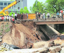 A pillar of Yadvindra Bridge on the Zirakpur-Panchkula road that collapsed on Monday . 