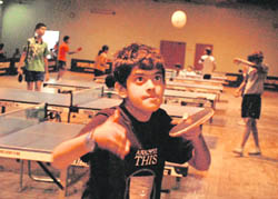 Divaksh in action during table tennis tournament at Sector 23, Chandigarh, on Monday. 