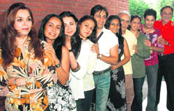 Lillete Dubey with star cast of her play  Wedding Album in Chandigarh on Monday. 