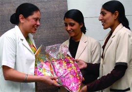 A doctor being presented a bouquet by nurses on the occasion of Doctors Day in Bathinda on Tuesday.