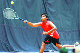 A player in action during the AITA Total Tennis Talent Series at PAU, Ludhiana.