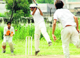 A batsman plays a shot during a twenty20 match at Polytechnic College in Ludhiana