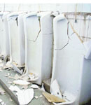 The damaged urinals at a toilet in ISBT-43, Chandigarh, on Wednesday.