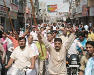 Activists of Hindu organisations taking out a procession