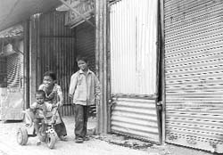 Shops wear a deserted look but only for a few hours following forcible closure by VHP workers in Mohali on Thursday. A Tribune photograph