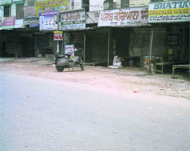 A deserted market at Sahnewal following an all-India bandh call on Thursday.
