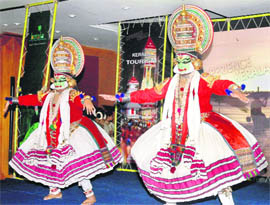 Artistes from Kerala perform Kathakali at a roadshow organised by the Kerela Tourism Department in Chandigarh on Friday.