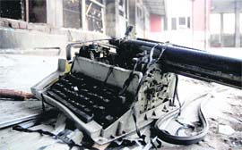 Ransacked office of the Sales Tax and Excise Commissioners office on the Lakhanpur barrier in Jammu on Friday.