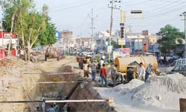 30 metres in 3 months: A view of the dug up patch between Hanuman Chowk and Fauji Chowk in Bathinda.