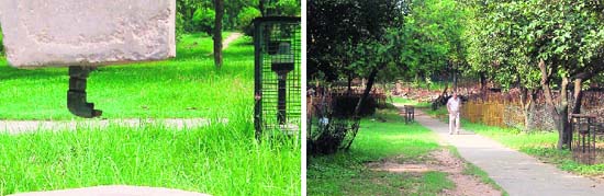 A missing faucet and (right) poor upkeep of joggers track at Leisure Valley, Phase-8, Mohali