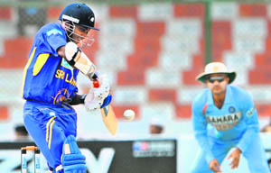 Sanath Jayasuriya plays a stroke during The Asia Cup final between India and Sri Lanka at The National Cricket Stadium in Karachi on Sunday. 