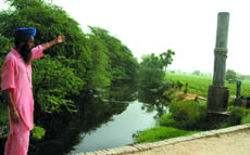 A farmer showing the suction pumps at Nashara drain,used for irrigation, at Kotbhara village in Bathinda district.