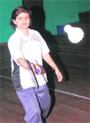 Bhawna in action during audit badminton championship at Sector-42, Chandigarh