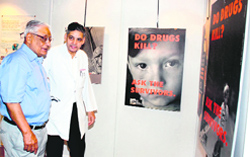 Editor-in-Chief of The Tribune H.K. Dua takes a round of an exhibition on Drug abuse in todays society
