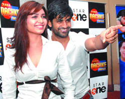 TV actors Karishma Tanna and Manish Goel during a press conference to promote their forthcoming dance reality show on Star One Zara Nachke Dikha', in New Delhi.