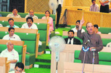 Chief Minister Ghulam Nabi Azad speaking during a special session of the state Assembly in Srinagar on Monday.