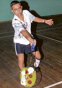 Amit Sachdev of AG Punjab in action during the IA & AD North Zone Badminton Tournament at Sector 42, Chandigarh, on Tuesday. 