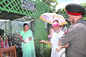 Lt-Gen J.P. Singh, Corps Commander, 2nd Corp, learns about fruit processing technologies at the Himalayan Environmental Studies and Conservation Organisation (HESCO), a voluntary organisation headed by Anil Joshi at Shuklapur village, near Dehra Dun