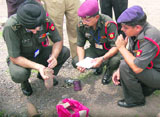 Army officers inspect the bombs in Panchkula on Thursday.